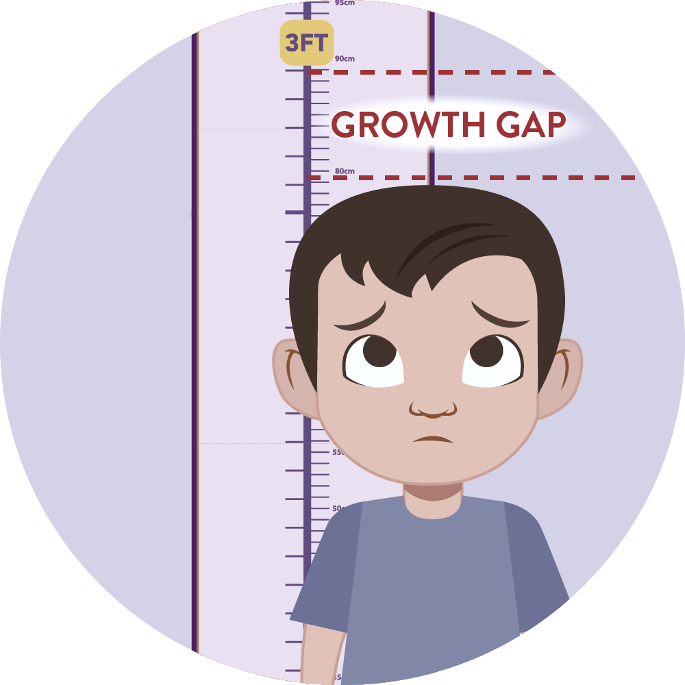 Short for Age Icon, boy illustrated having a growth gap