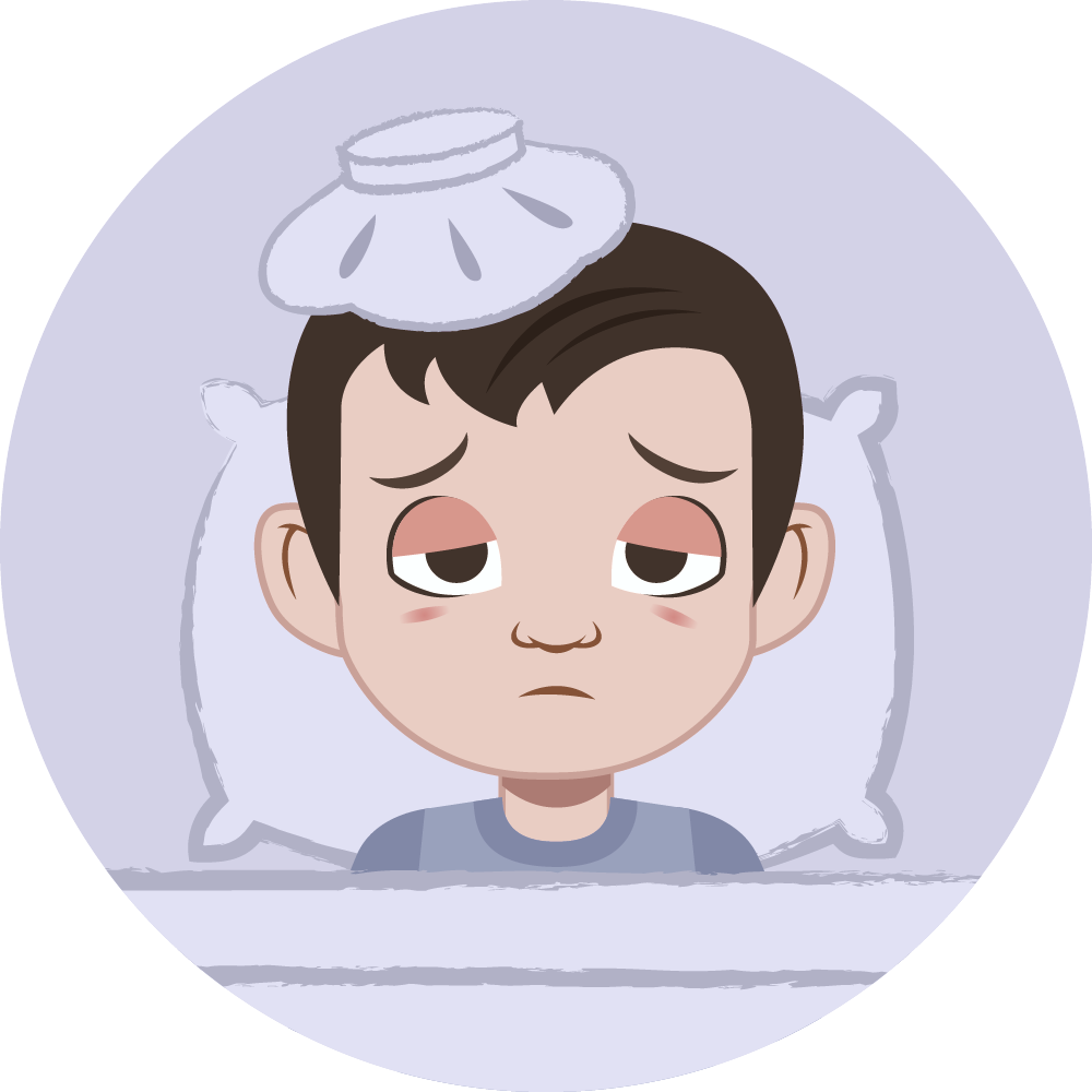 Frequently Sick Icon, depicts a boy unwell on bed