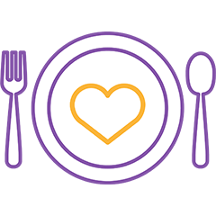 Eat Healthy Icon, Cutleries and Plate with heart in the middle